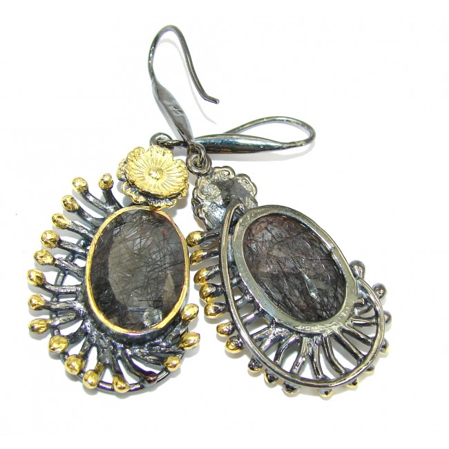 Stunning AAA Black Tourmalinated Quartz, Gold Plated, Rhodium Plated Sterling Silver Earrings / Long
