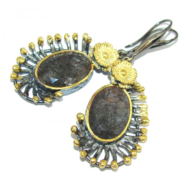 Stunning AAA Black Tourmalinated Quartz, Gold Plated, Rhodium Plated Sterling Silver Earrings / Long