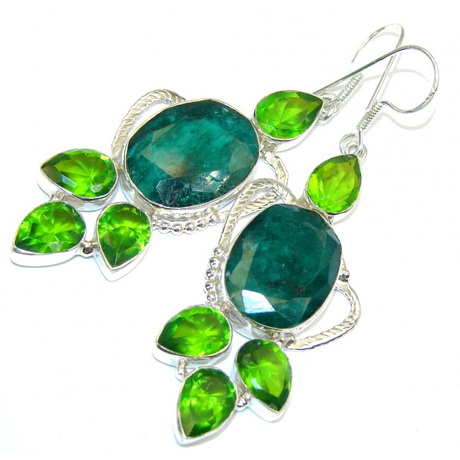 Green Island Emerald & Green Quatyz Sterling Silver earrings