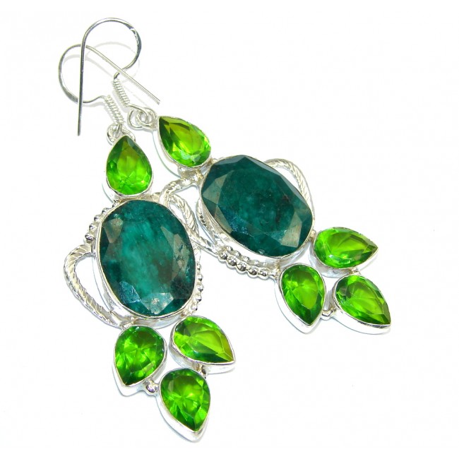 Green Island Emerald & Green Quatyz Sterling Silver earrings