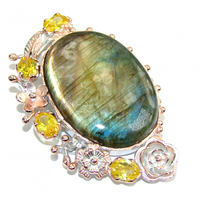 Stunning AAA Blue Fire Labradorite, Rose Gold Plated Sterling Silver Pendant