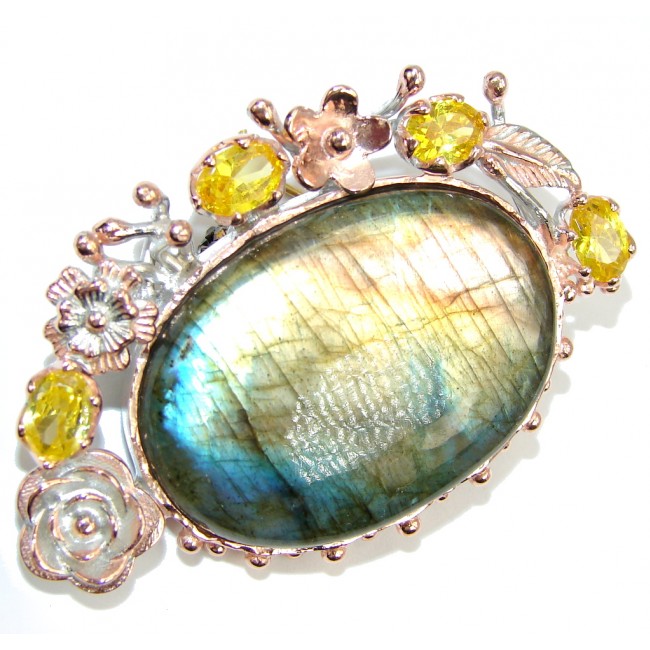 Stunning AAA Blue Fire Labradorite, Rose Gold Plated Sterling Silver Pendant