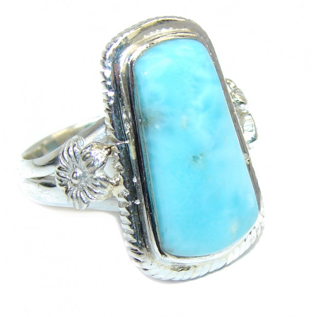 Simple AAA Blue Larimar Sterling Silver Ring s. 6 1/2