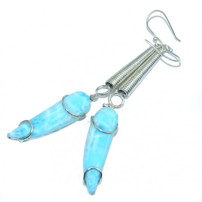 Secret AAA Blue Larimar Sterling Silver earrings / Long