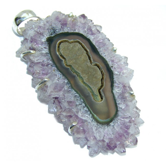 Classic Purple Amethyst Cluster Sterling Silver Pendant