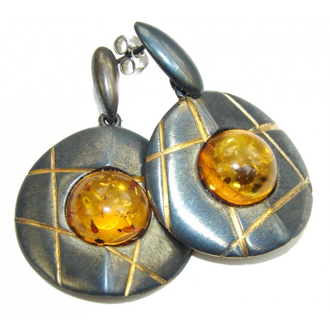Classic Beauty! Polish Amber, Rhodium Plated Sterling Silver Earrings