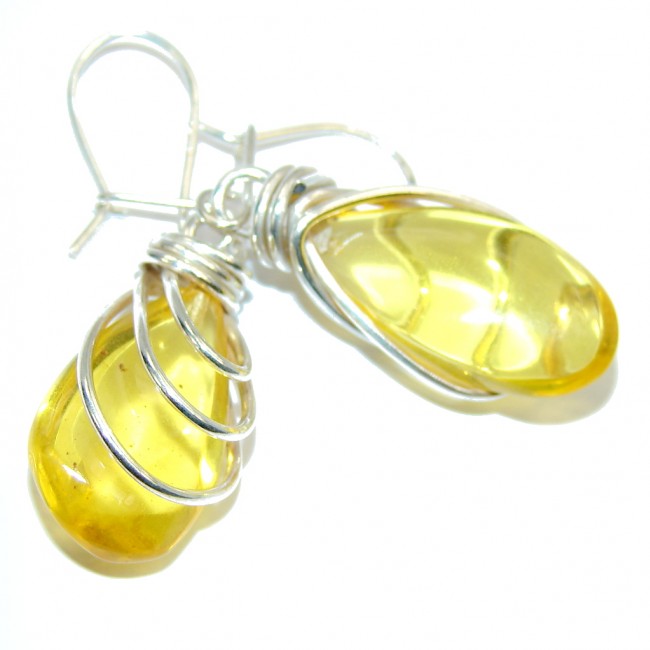 Perfect Yellow Baltic Polish Amber Sterling Silver Earrings