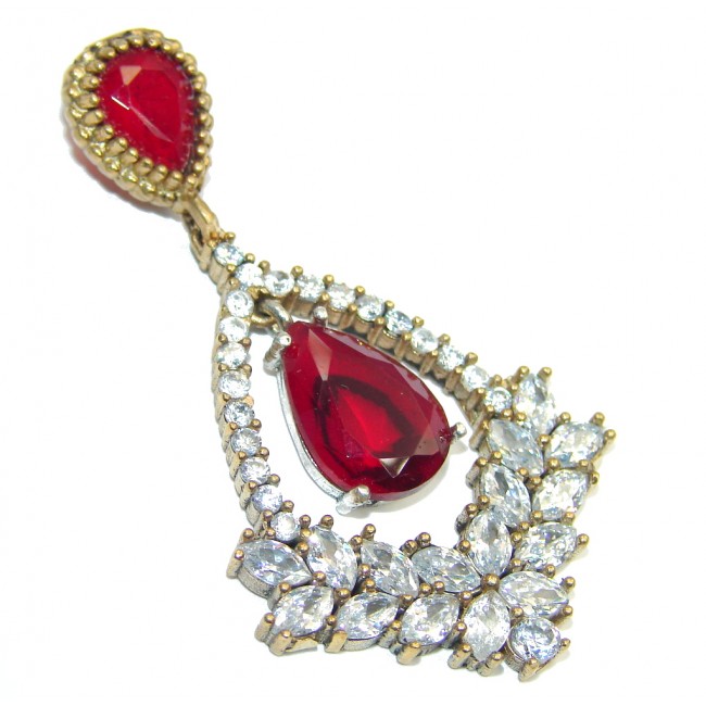 Victorian Style Created Red Ruby & White Topaz Sterling Silver Pendant