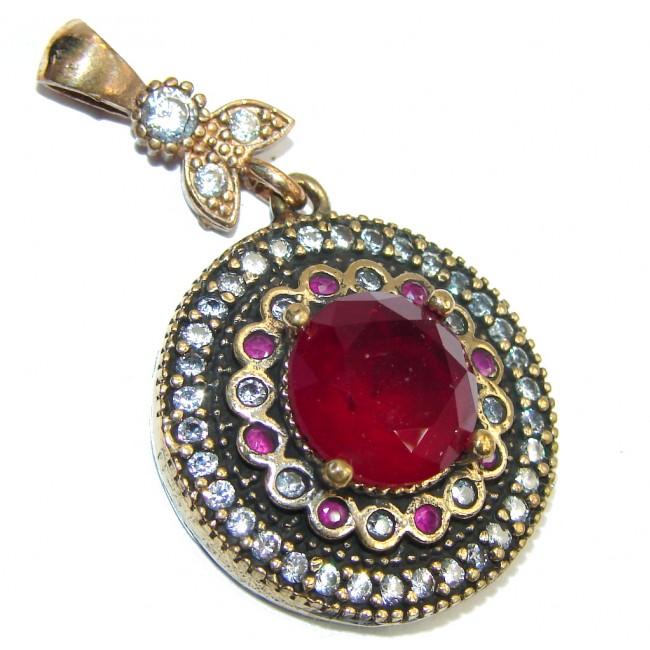 Victorian Style! Pink Ruby & White Topaz Sterling Silver Pendant
