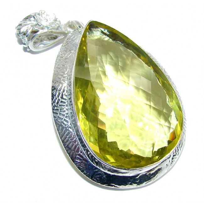 Big! Summer Created Yellow Citrine Sterling Silver pendant