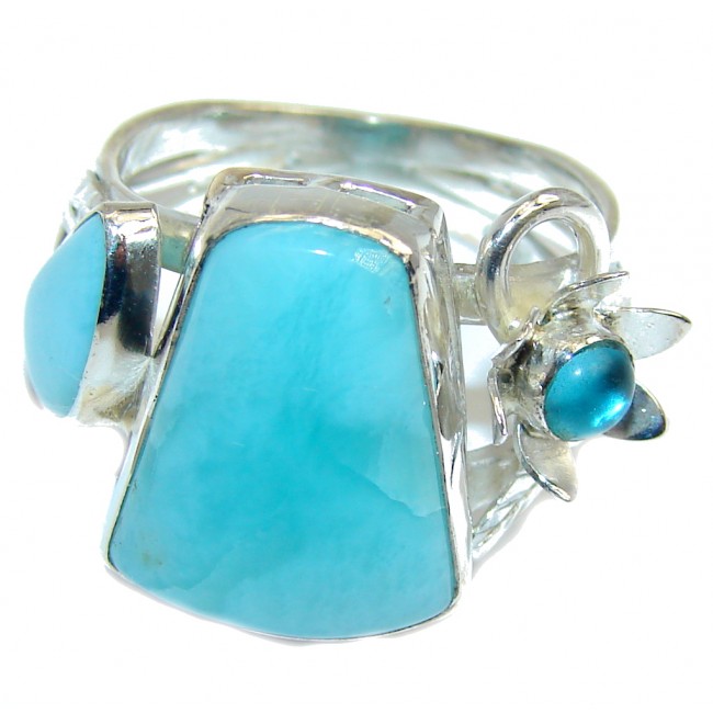Amazing AAA Blue Larimar Sterling Silver Ring s. 9 1/4
