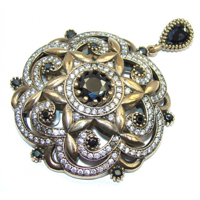 Big! Victorian Style Black Spinel Sterling Silver Pendant
