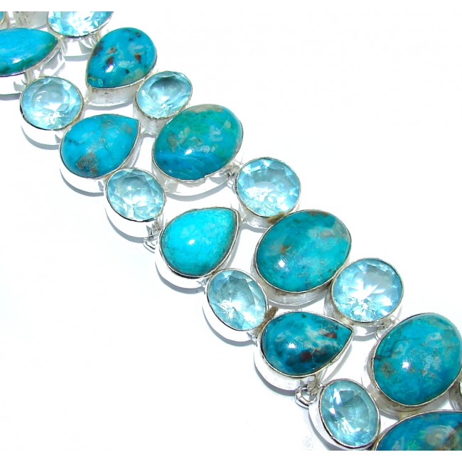 Perfect! Parrot Wing Chrysocolla & Created Blue Quartz Sterling Silver Bracelet