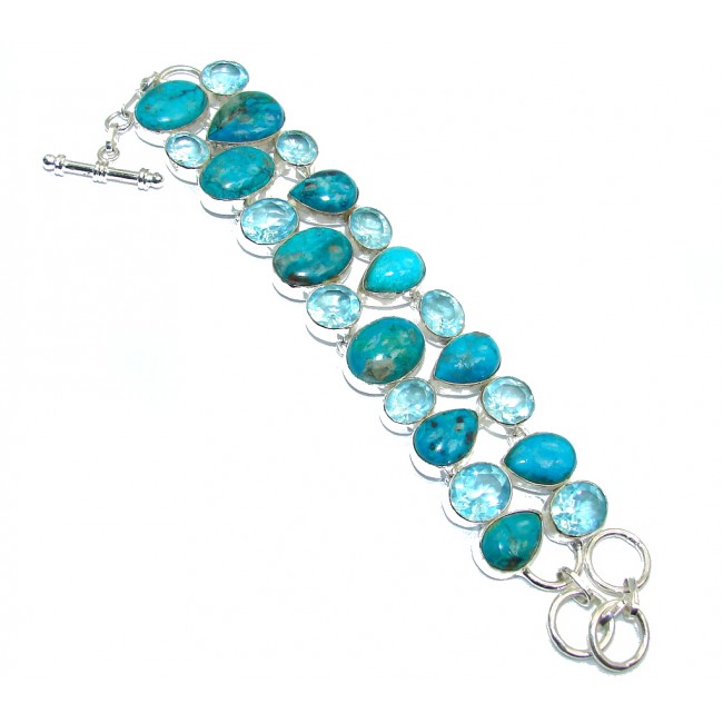 Perfect! Parrot Wing Chrysocolla & Created Blue Quartz Sterling Silver Bracelet