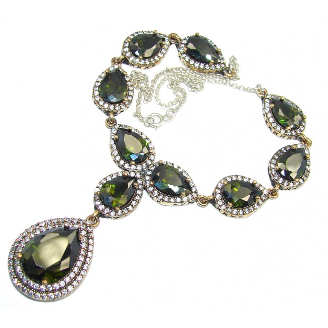 Victorian Style Created Dark Emerald & White Topaz Sterling Silver necklace