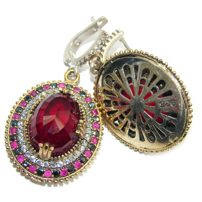 Victorian Style! Garnet Quartz & Ruby & Sapphire & White Topaz Sterling Silver earrings
