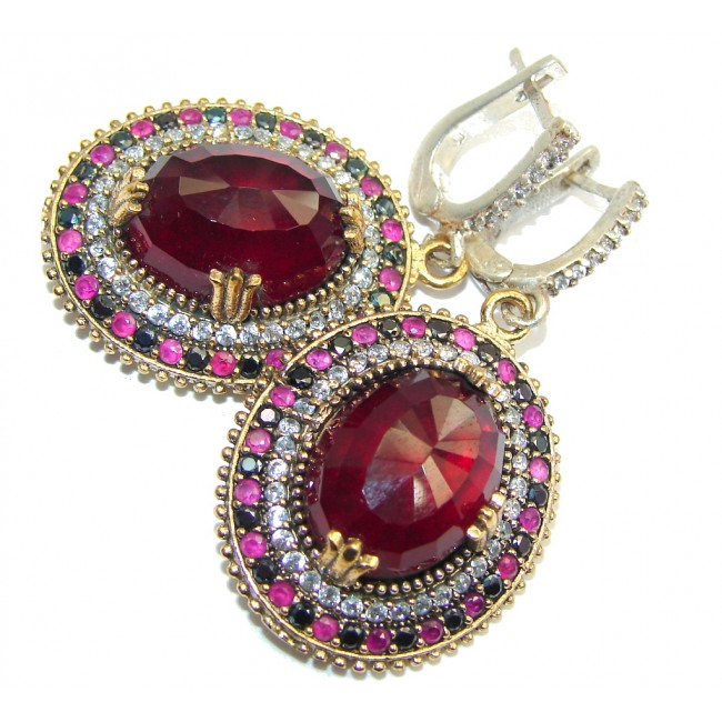 Victorian Style! Garnet Quartz & Ruby & Sapphire & White Topaz Sterling Silver earrings