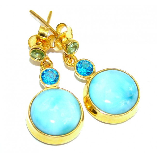Secret AAA Blue Larimar & Blue Topaz & Peridot, Gold Plated Sterling Silver earrings