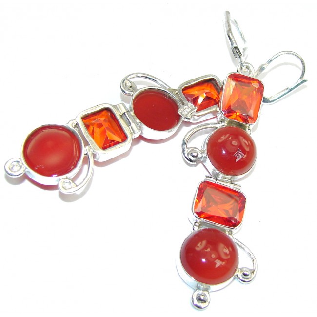 Excellent Orange Carnelian & Red Quartz Sterling Silver earrings