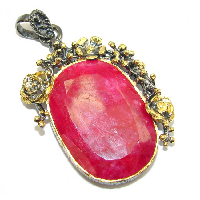 Victorian Style Rose Garden Pink Ruby Sterling Silver Pendant