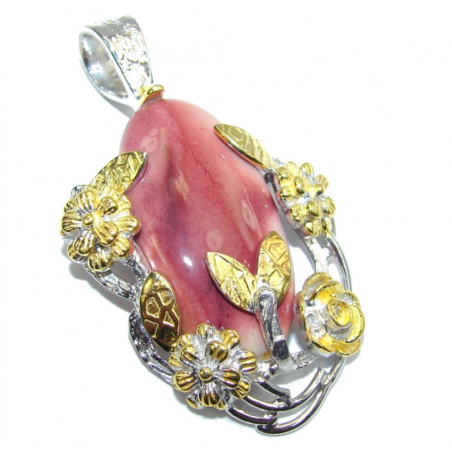 Floral Design Australian Mookaite Gold plated Sterling Silver Pendant