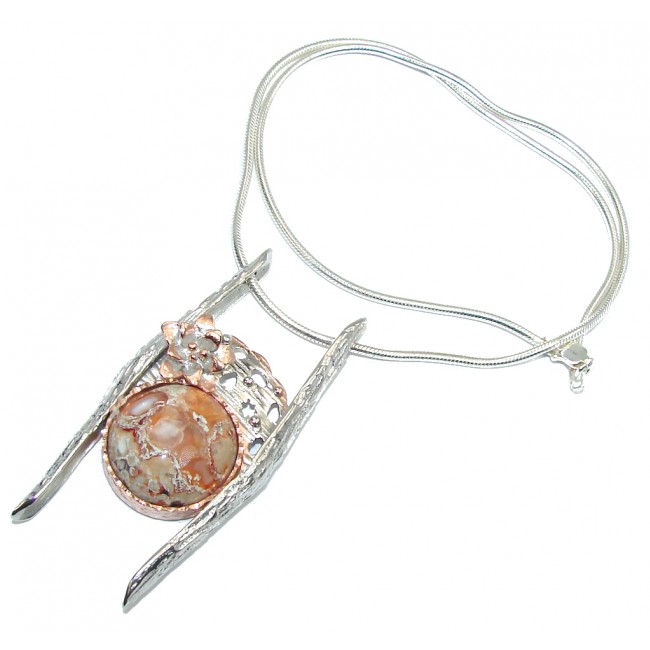 Big Lonely Island AAA Mexican Fire Opal Rose Gold Black Rhodium Plated Sterling Silver Necklaces