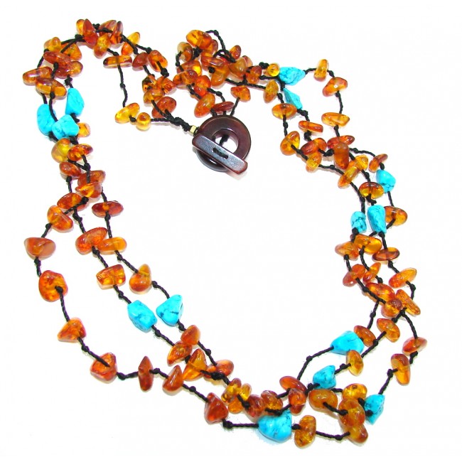 Fabulous Natural Baltic Amber Slepping Beauty Turquoise Necklace