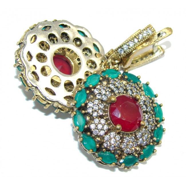 Victorian Style Red Ruby & White Topaz Sterling Silver earrings