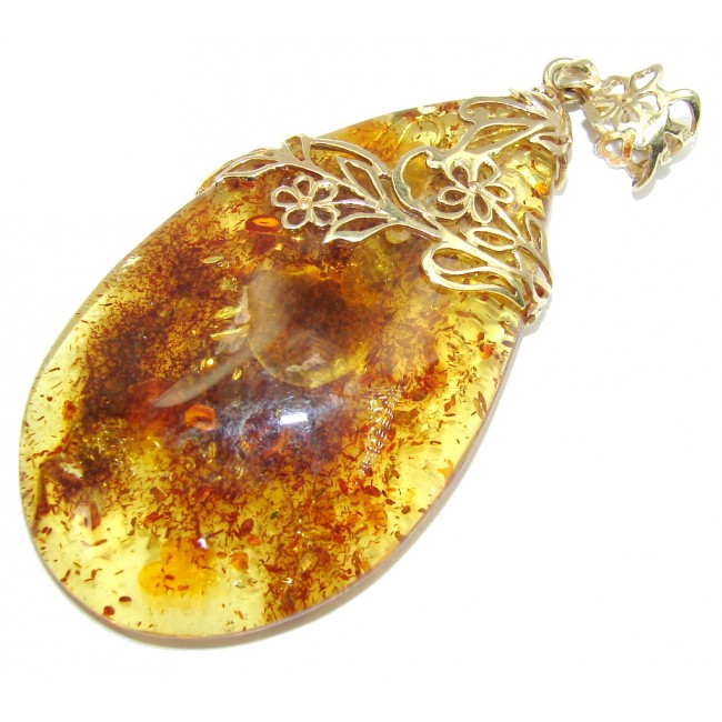 Huge Sublime AAA Baltic Polish Amber Gold plated over Sterling Silver Pendant