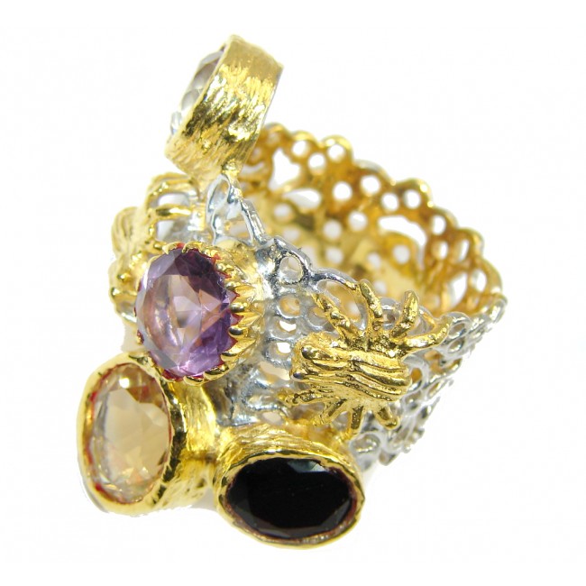 Genuine AAA Citrine & Amethyst, Two Tones Sterling Silver Ring s. 9