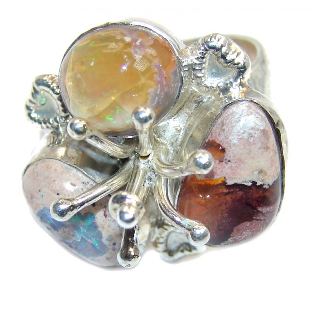 Fashion Beauty Mexican Fire Opal Sterling Silver Ring s. 6