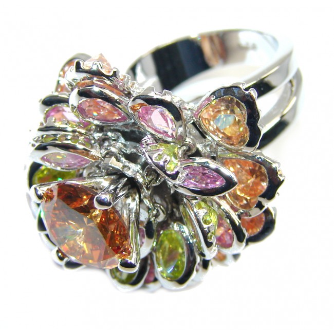 Big! Fountain Of Happines Multicolor Cubic Zirconia Sterling Silver Ring s. 6