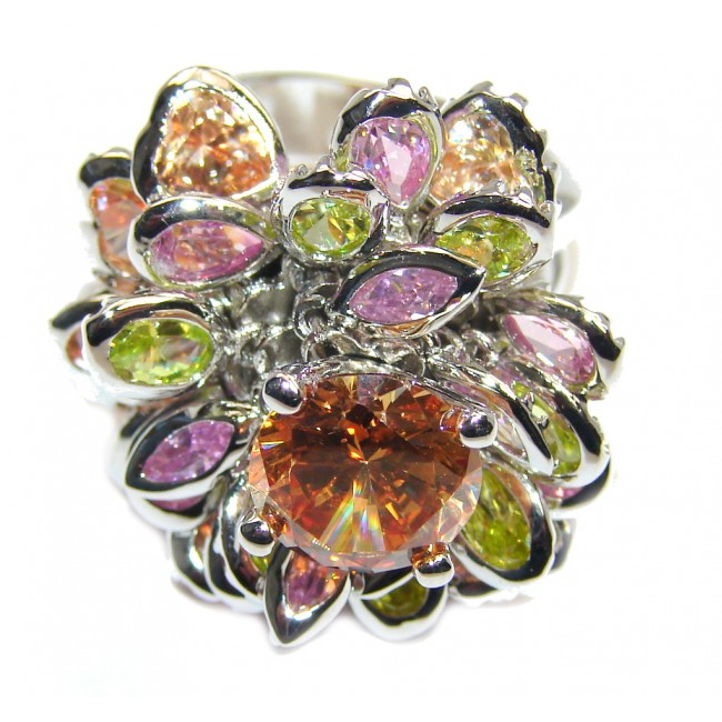 Big! Fountain Of Happines Multicolor Cubic Zirconia Sterling Silver Ring s. 6