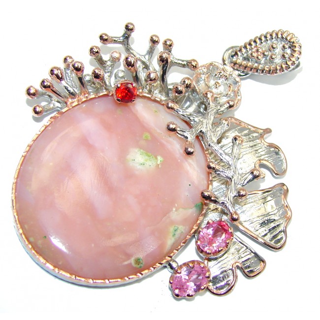 Big! Pink Perfection AAA Pink Opal, Two Tones Sterling Silver Pendant