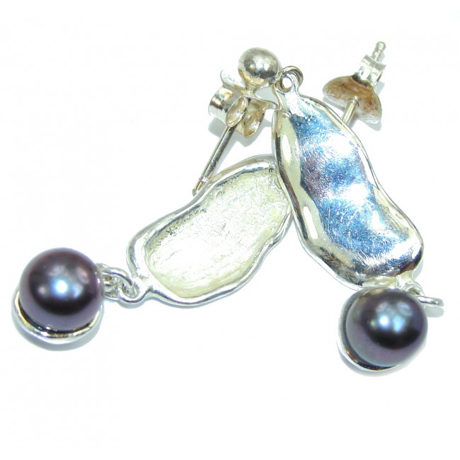 Italy Made Genuine Blister Pearl Sterling Silver earrings