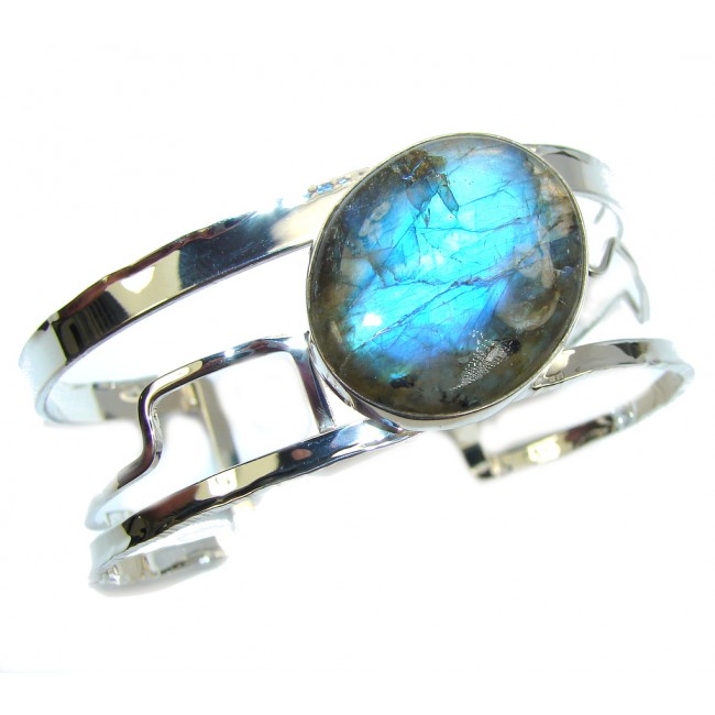 Amazing! Modern Shimmering Labradorite Sterling Silver Bracelet / Cuff