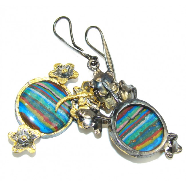 Natural Beauty! Rainbow Calsilica, Gold Plated, Rhodium Plated Sterling Silver earrings