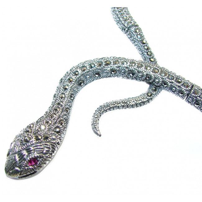 Cobra Snake AAA Natural Marcasite & Ruby Sterling Silver necklace