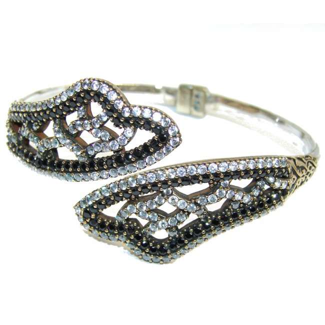 Victorian Style Spinel & White Topaz Sterling Silver Bracelet / Cuff