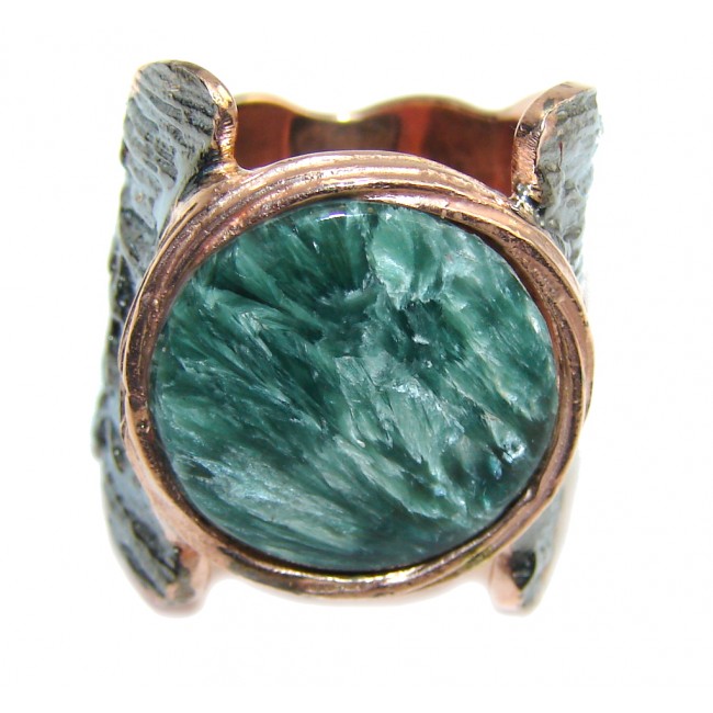 Perfect Green Seraphinite, Rose Gold Plated, Rhodium Plated Sterling Silver Ring s. 6