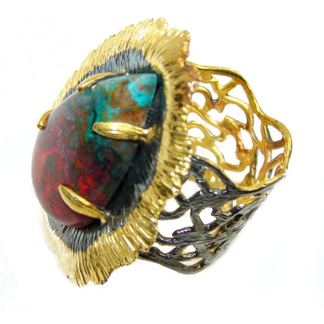 Big! Gorgeous Red Sonora Jasper, Gold Plated, Rhodium Plated Sterling Silver Ring s. 7
