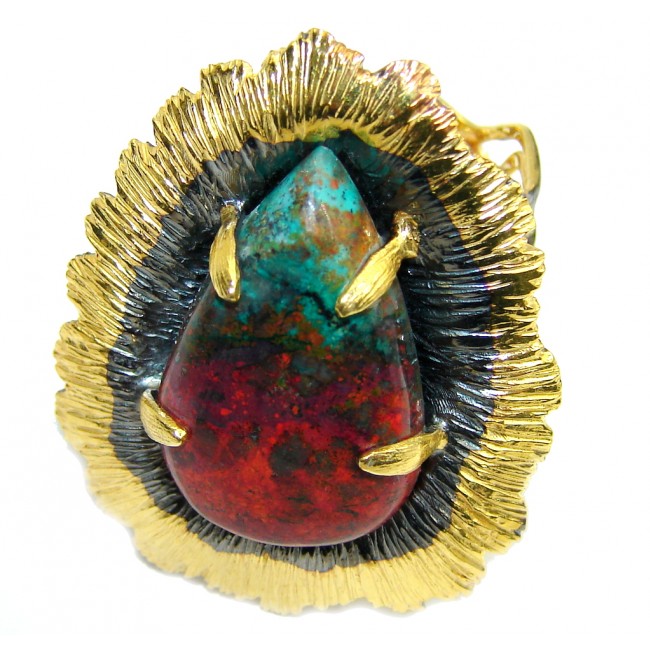 Big! Gorgeous Red Sonora Jasper, Gold Plated, Rhodium Plated Sterling Silver Ring s. 7
