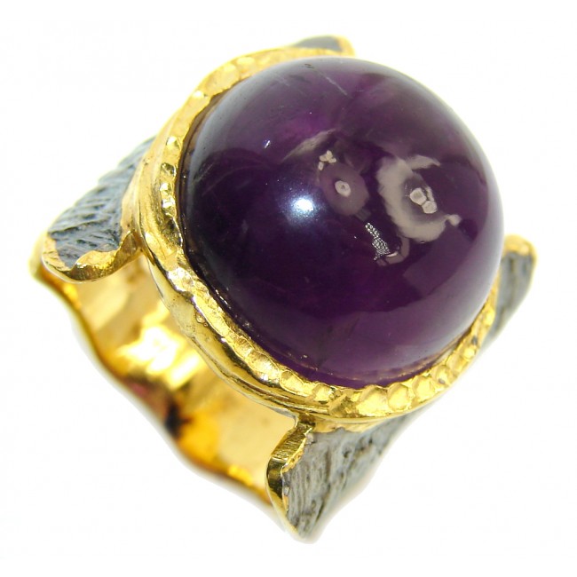 Genuine Purple Amethyst, Gold Plated, Rhodium Plated Sterling Silver Ring s. 8