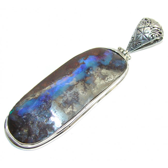 Large! Beautiful AAA+ Australian Boulder Opal Sterling Silver Pendant