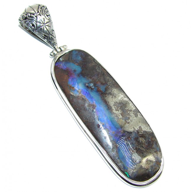 Large! Beautiful AAA+ Australian Boulder Opal Sterling Silver Pendant