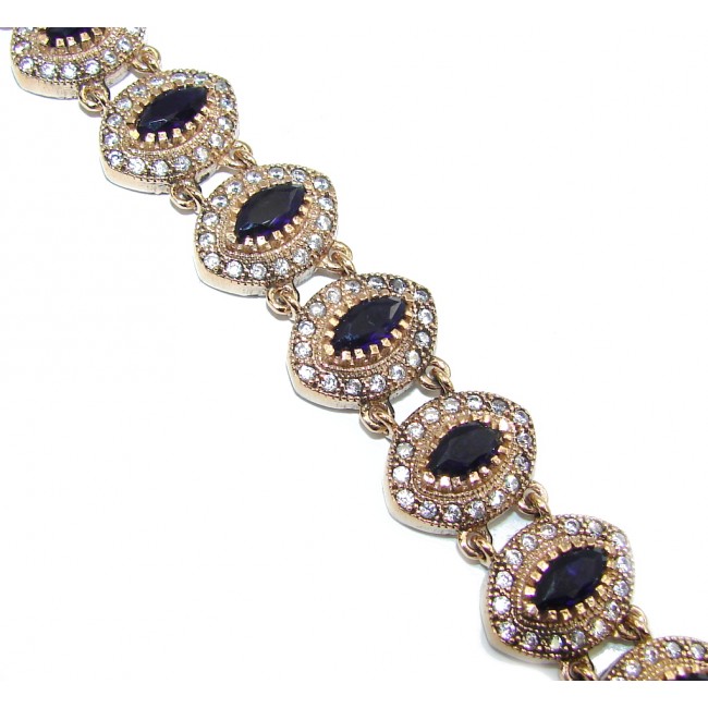 Victorian Style! Created Blue Sapphire & White Topaz Sterling Silver Bracelet