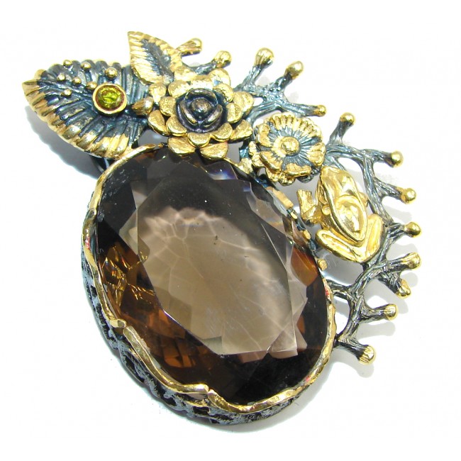 Big! Amazing AAA Brown Smoky Topaz, Gold PLated, Rhodium Plated Sterling Silver Pendant
