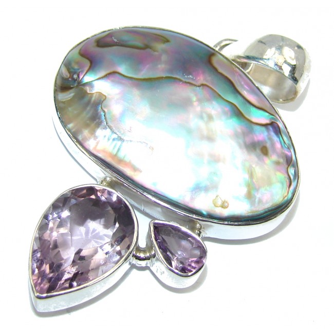 Delicate Rainbow Abalone & Amethyst Sterling Silver Pendant