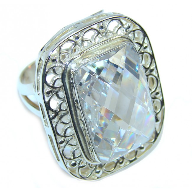 Large! Very Elegant White Cubic Zirconia Sterling Silver Ring s. 7 1/2