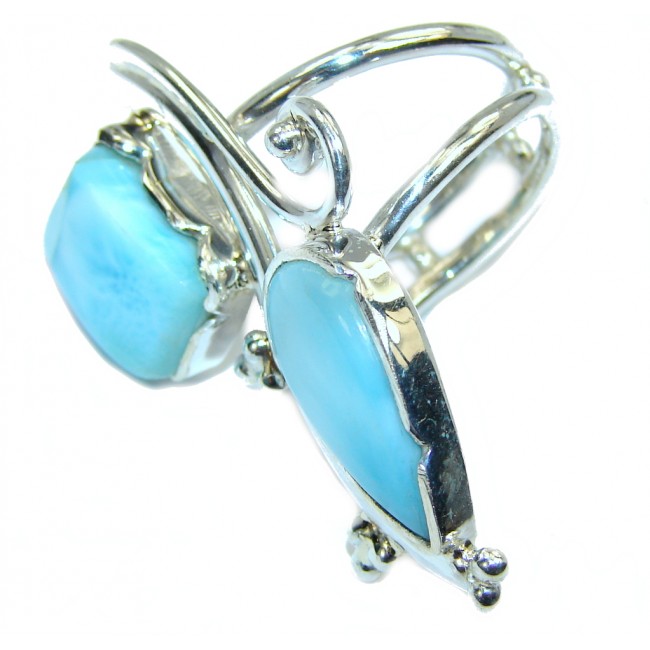 Big! Tropical Glow Blue Larimar Sterling Silver Ring s. 7